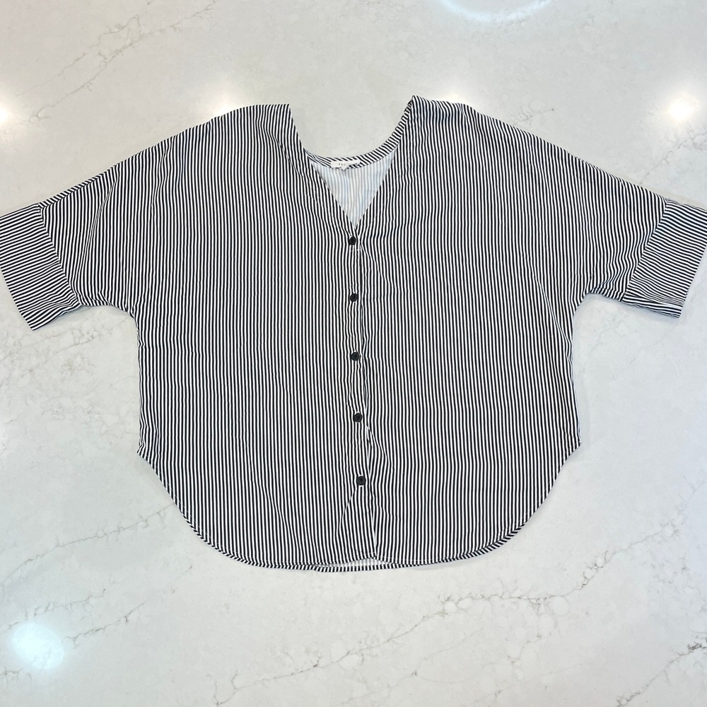 VETTA Capsule Classic Button Down Shirt Womens L Black White Tencel Striped  USA
